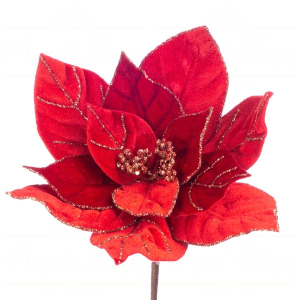 Goodwill Christmas Flowers Glitter Poinsettia Flower On Stem Red Sp 20517