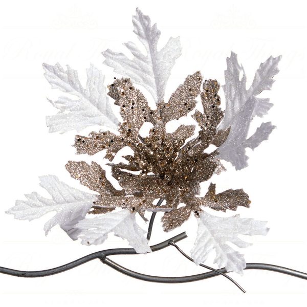 Goodwill Christmas Flowers Gold Champagne Glitter Poinsettia On Clip J64344
