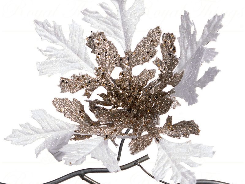 Goodwill Christmas Flowers Gold Champagne Glitter Poinsettia On Clip J64344