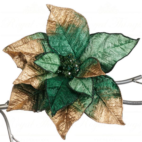 Goodwill Christmas Flowers Green Gold Poinsettia On Clip Sp20269
