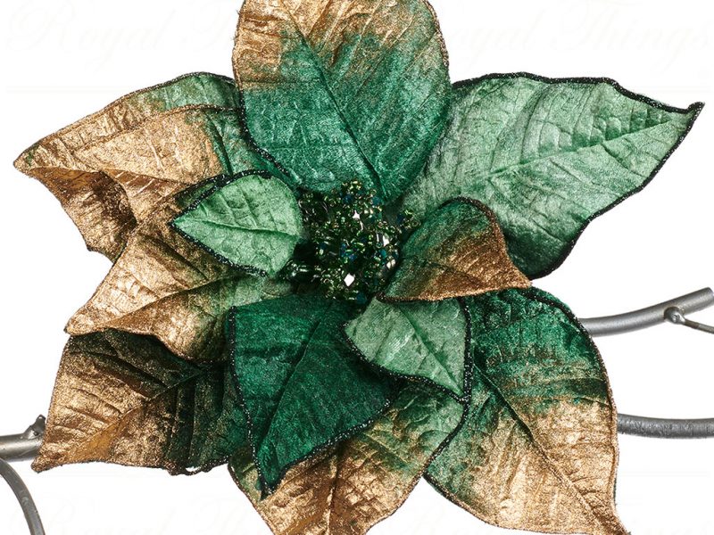 Goodwill Christmas Flowers Green Gold Poinsettia On Clip Sp20269