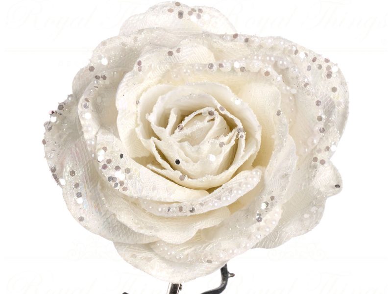 Goodwill Christmas Flowers Lace And Pearl Rose Flower On Clip White Ff 99406