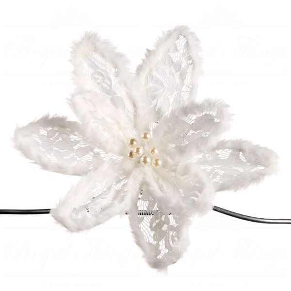 Lace Furry Pearl Flower on Clip 29 cm - Set/2