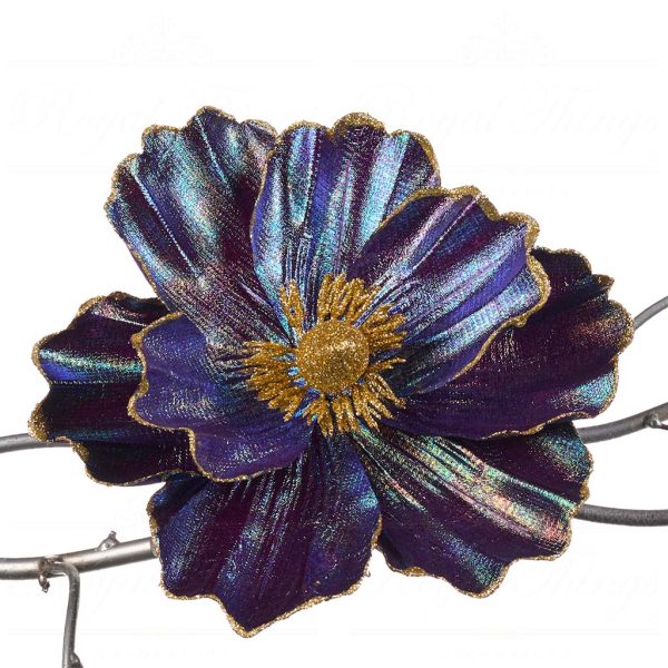 Goodwill Christmas Flowers Metallic Magnolia On Clip Purple Blue Green Fl 18626