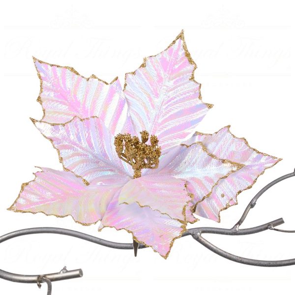 Goodwill Christmas Flowers Metallic Poinsettia On Clip Purple White Gold Fl 18632