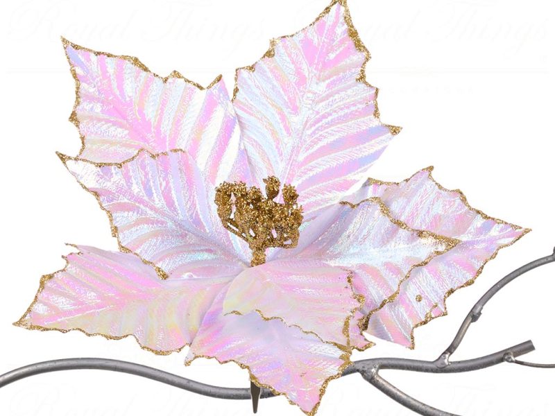 Goodwill Christmas Flowers Metallic Poinsettia On Clip Purple White Gold Fl 18632