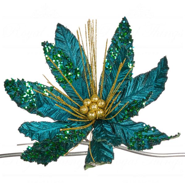 Goodwill Christmas Flowers Needle Burst Flower On Clip Green Gold Ff 99422