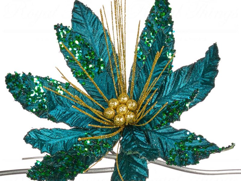 Goodwill Christmas Flowers Needle Burst Flower On Clip Green Gold Ff 99422