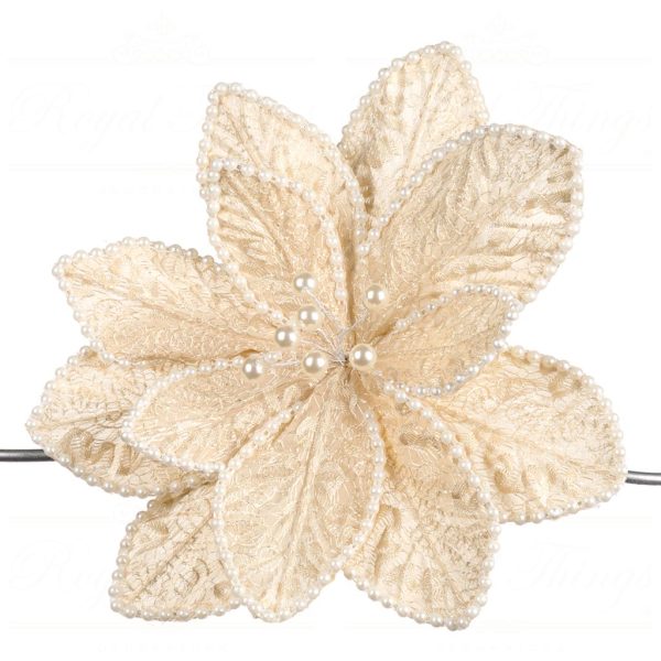 Goodwill Christmas Flowers Pearl Poinsettia On Clip Cream Ff 99403