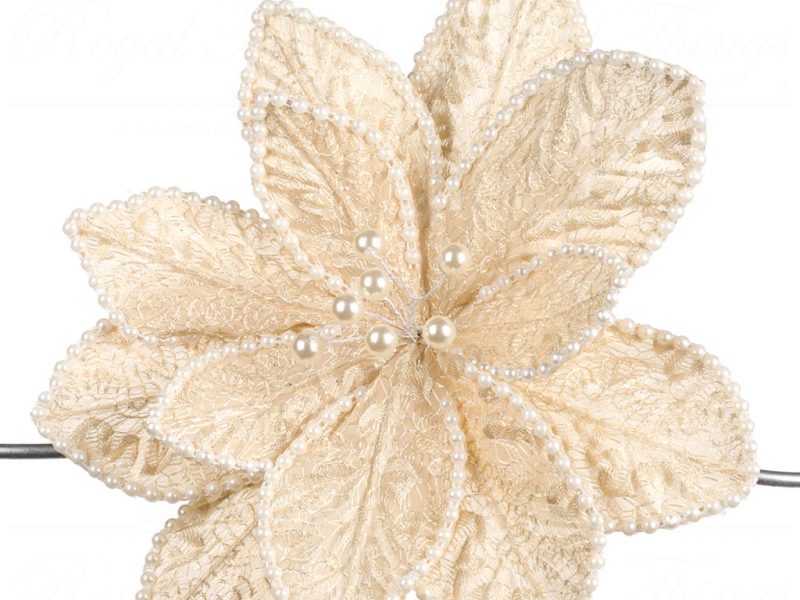 Goodwill Christmas Flowers Pearl Poinsettia On Clip Cream Ff 99403