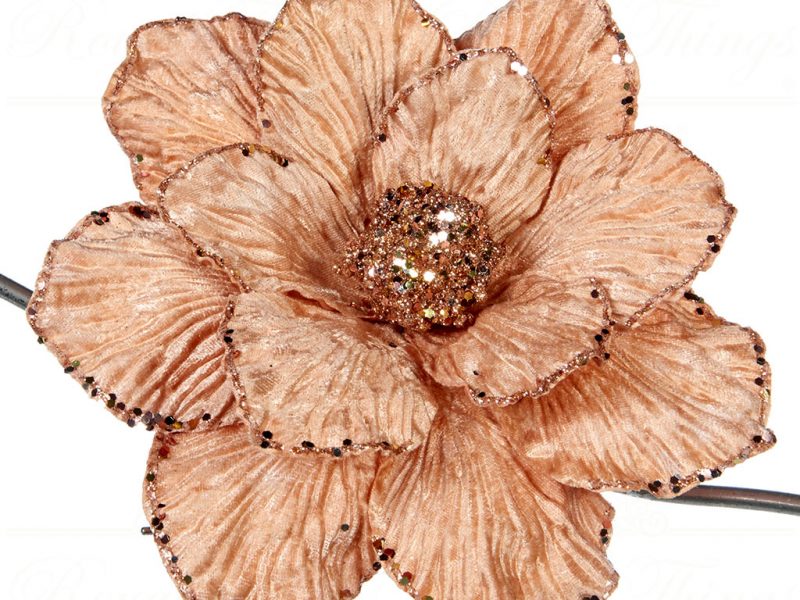Goodwill Christmas Flowers Pink Glitter Magnolia On Clip J63154