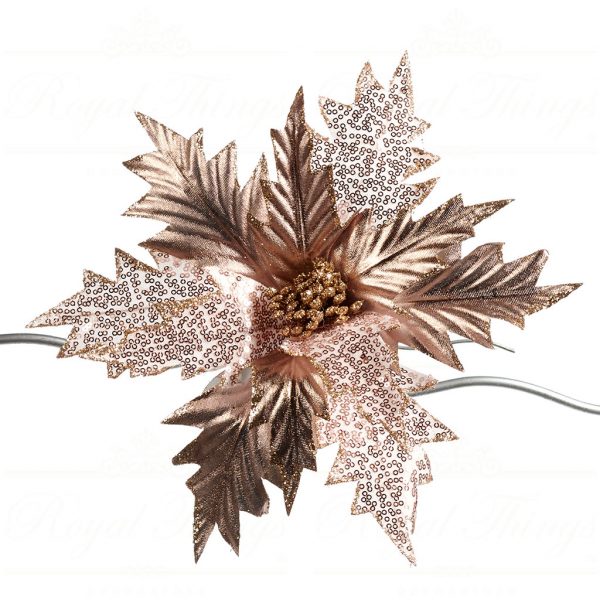 Goodwill Christmas Flowers Pink Gold Metallic Poinsettia On Clip Ff99119