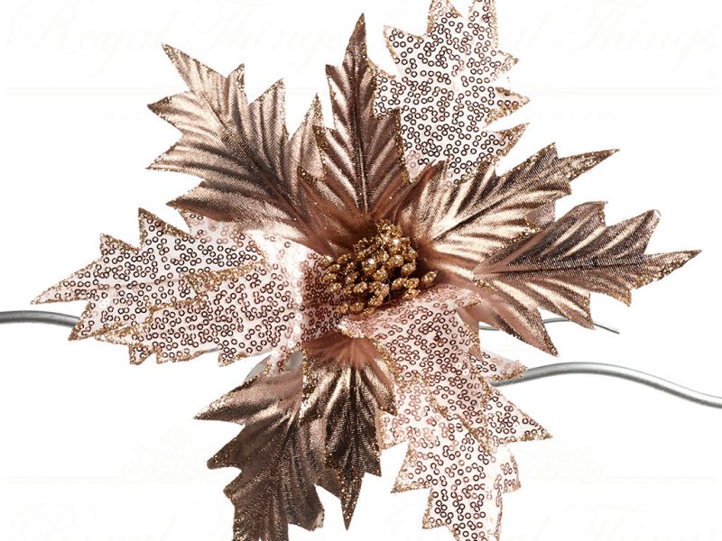 Goodwill Christmas Flowers Pink Gold Metallic Poinsettia On Clip Ff99119