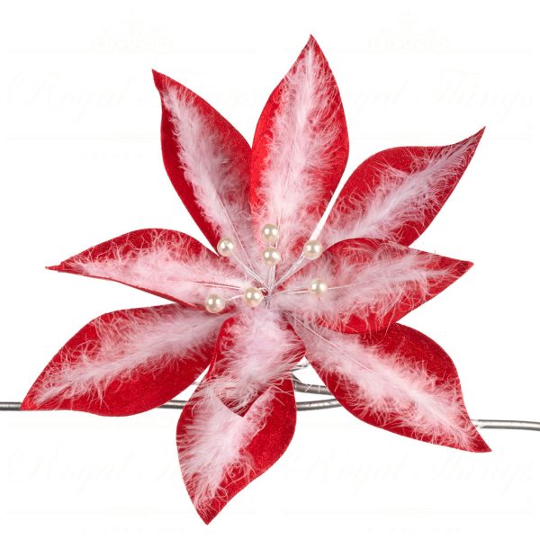 Goodwill Christmas Flowers Plume Pearl Poinsettia On Clip White Red Ff 99430