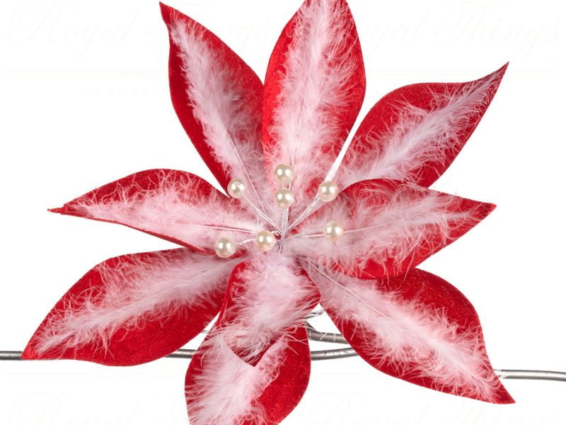 Goodwill Christmas Flowers Plume Pearl Poinsettia On Clip White Red Ff 99430