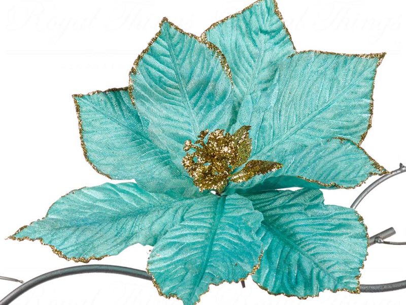 Goodwill Christmas Flowers Poinsettia On Clip Blue Gold Fl 18605