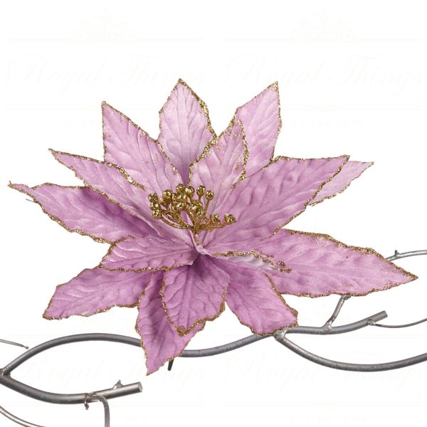 Goodwill Christmas Flowers Poinsettia On Clip Pink Gold Fl 18602
