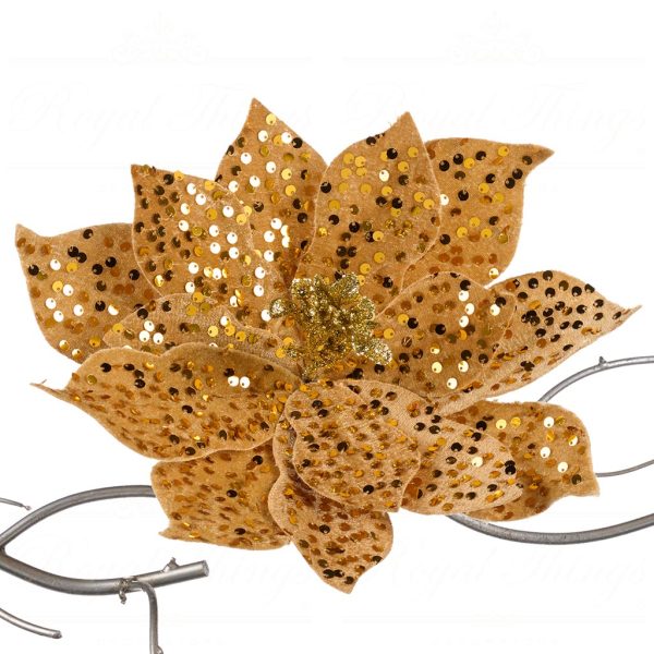 Goodwill Christmas Flowers Sequin Poinsettia On Clip Gold Fl 18608