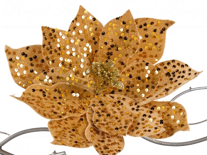 Goodwill Christmas Flowers Sequin Poinsettia On Clip Gold Fl 18608
