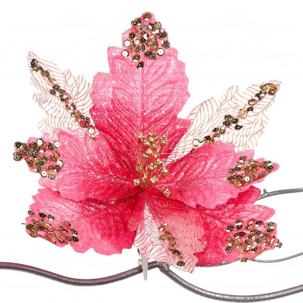 Goodwill Christmas Flowers Sheer Poinsettia On Clip Pink Gold Fl 18619