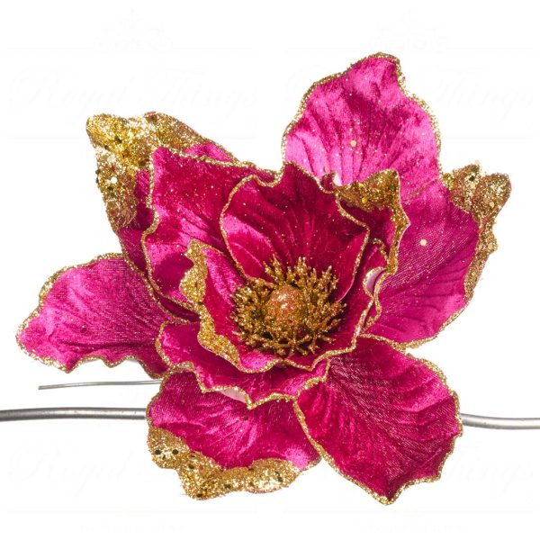 Goodwill Christmas Flowers Sparkle Magnolia On Clip Hotpink Ff 99409