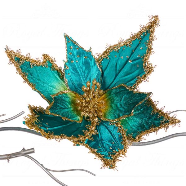 Goodwill Christmas Flowers Trim Poinsettia On Clip Gold Green Br 40030