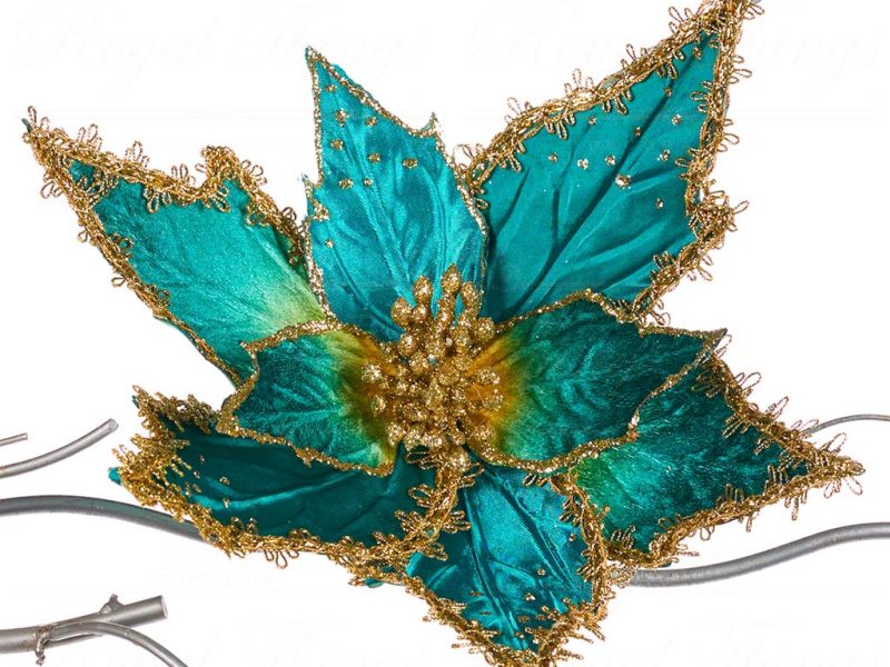 Goodwill Christmas Flowers Trim Poinsettia On Clip Gold Green Br 40030