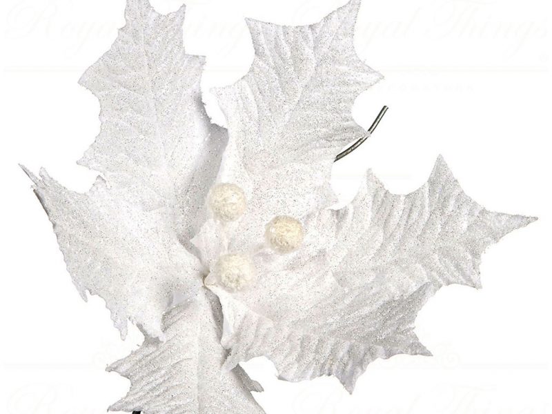 Goodwill Christmas Flowers White Glitter Poinsettia On Clip J64345