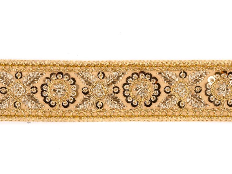 Goodwill Christmas Wired Ribbons Leaf Trim Ribbon Cream Gold L 35454