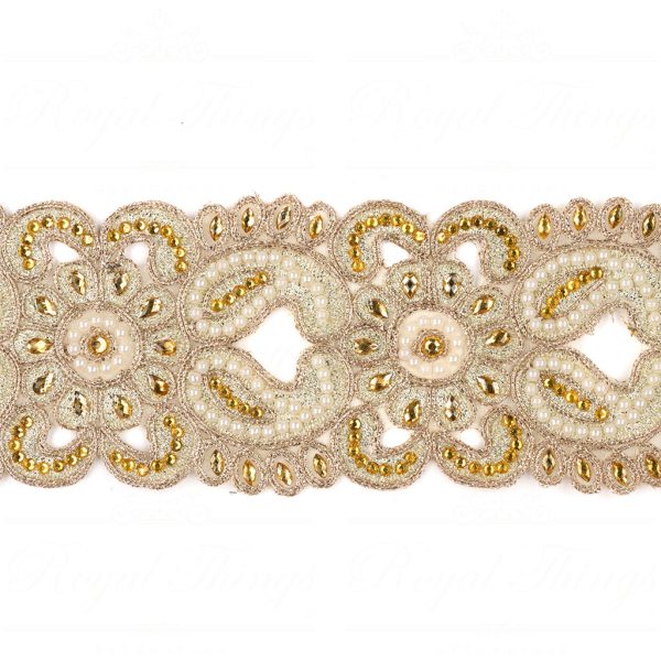 Goodwill Christmas Wired Ribbons Pearls Juwels Open Trim Ribbon Gold Champagne L 35452