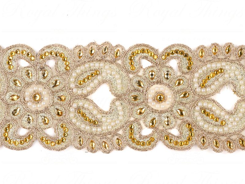 Goodwill Christmas Wired Ribbons Pearls Juwels Open Trim Ribbon Gold Champagne L 35452