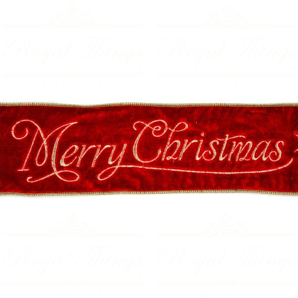 Goodwill Christmas Wired Ribbons Velvet Embroidered Merry Christmas Ribbon Red Gold L 35485