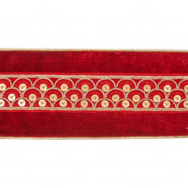 Goodwill Christmas Wired Ribbons Velvet Scallop Trim Ribbon Red Gold L 34224