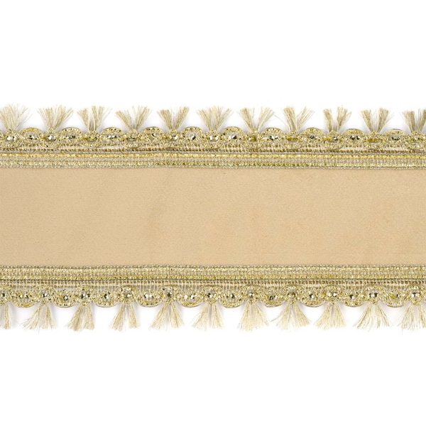 Goodwill Christmas Wired Ribbons Velvet Tassel Edges Trim Ribbon Cream Gold L 35468