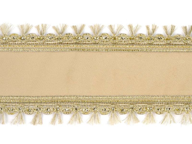 Goodwill Christmas Wired Ribbons Velvet Tassel Edges Trim Ribbon Cream Gold L 35468