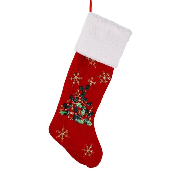 If 10269 Christmas Decorative Items Velvet Furry Holly Snowflakes Stocking Red Green White
