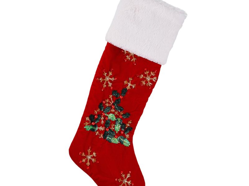 If 10269 Christmas Decorative Items Velvet Furry Holly Snowflakes Stocking Red Green White