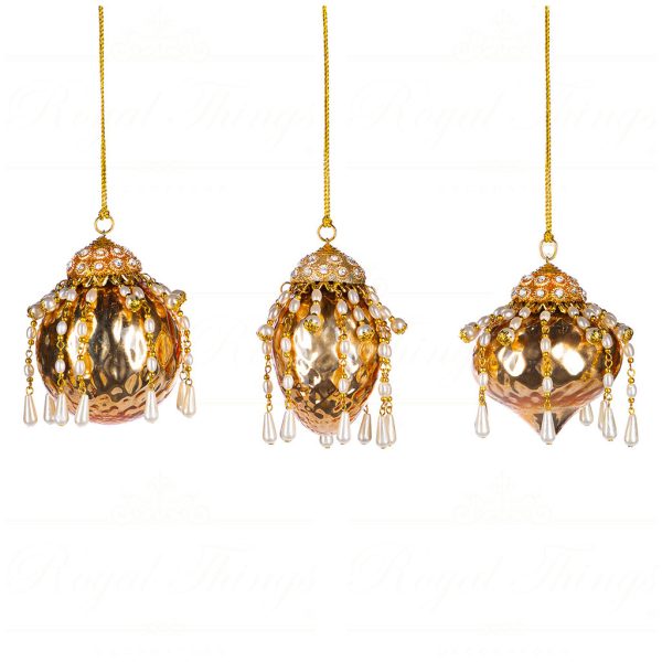If 10300 Goodwill Glass Christmas Ornaments Glass Dangling Pearls Text.ball Finial Ornament Gold