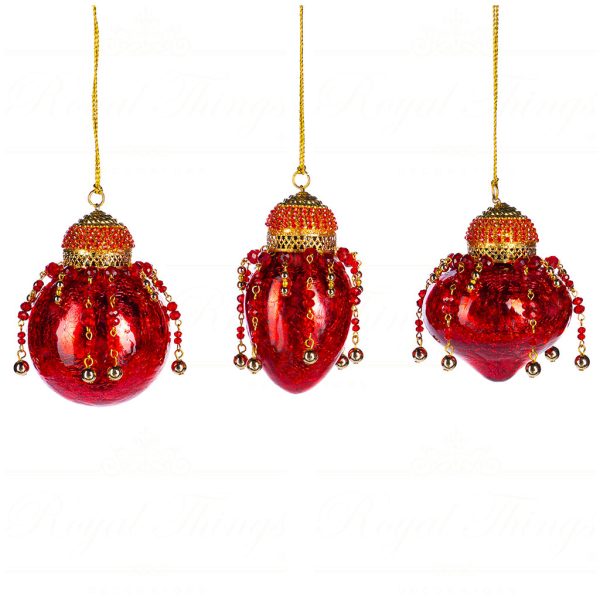 If 10304 Goodwill Christmas Balls Glass Dangling Beads Ball Finial Ornament Red