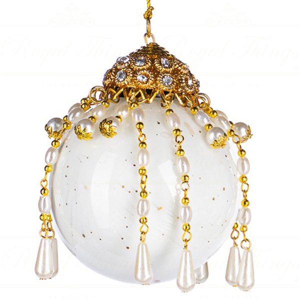 If 10305 Goodwill Glass Christmas Balls Glass Dangling Pearls Ball Finial Ornament White Gold Vari Round