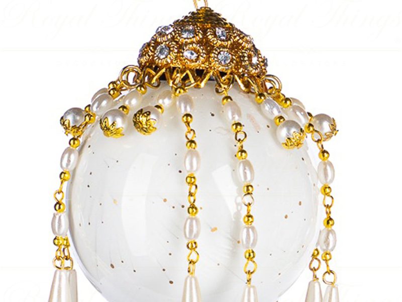 If 10305 Goodwill Glass Christmas Balls Glass Dangling Pearls Ball Finial Ornament White Gold Vari Round