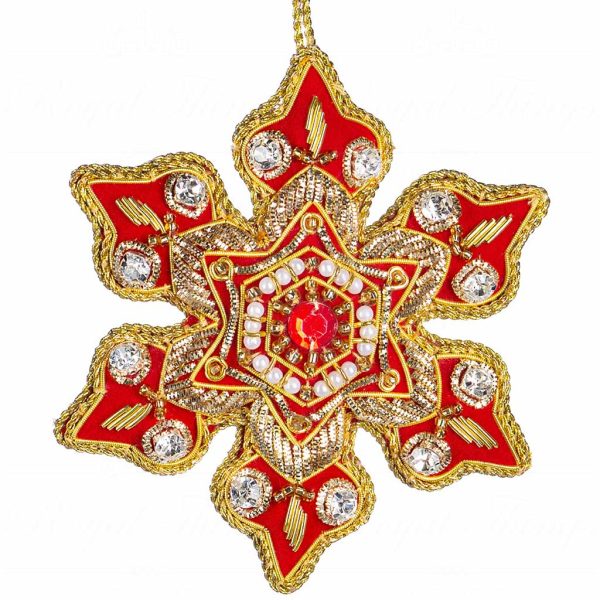 If 10337 Goodwill Christmas Ornaments Fabric Jewel Snowflake Ornament Red Gold