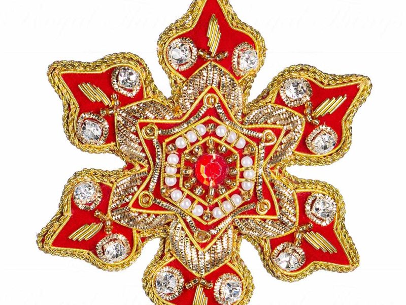 If 10337 Goodwill Christmas Ornaments Fabric Jewel Snowflake Ornament Red Gold