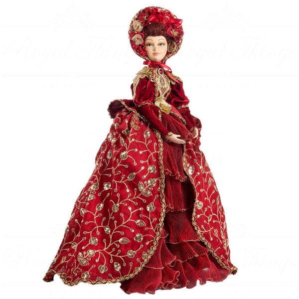 J 57000 Goodwill Christmas Dolls Victorian Carol Singer Ruffle Lady Doll With Stand Burgundy