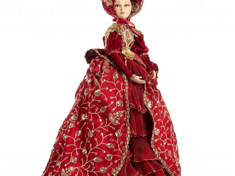 J 57000 Goodwill Christmas Dolls Victorian Carol Singer Ruffle Lady Doll With Stand Burgundy
