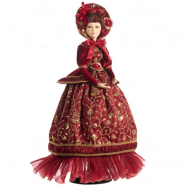 J 57001 Goodwill Christmas Dolls Song For The Season Victorian Brocade Carol Singer Lady Doll Burgundy
