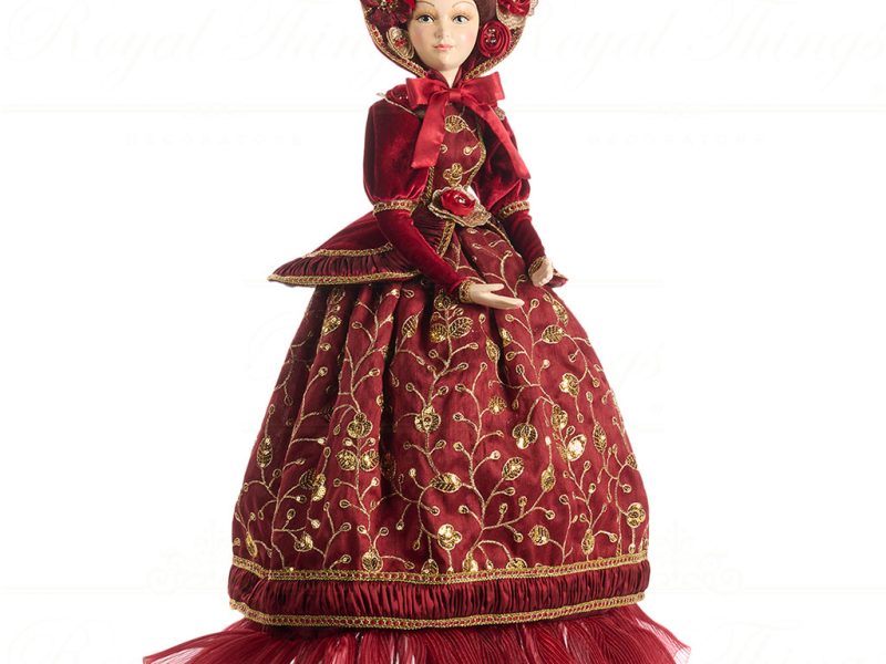 J 57001 Goodwill Christmas Dolls Song For The Season Victorian Brocade Carol Singer Lady Doll Burgundy