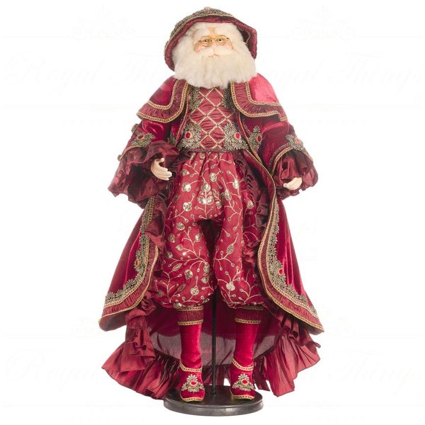 J 57002 Goodwill Christmas Dolls Victorian Carol Santa Doll With Stand Burgundy Gold