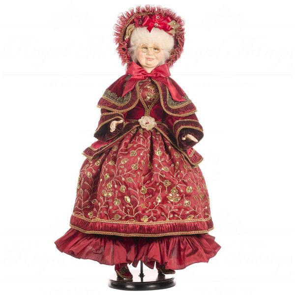 J 57009 Goodwill Christmas Dolls Victorian Carol Mrs Claus Doll With Stand Burgundy Gold
