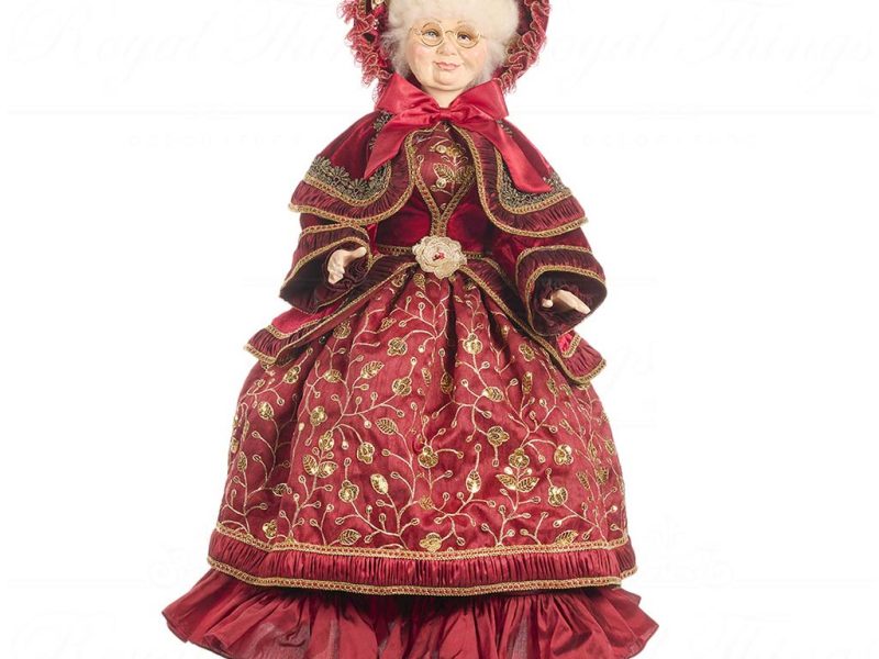 J 57009 Goodwill Christmas Dolls Victorian Carol Mrs Claus Doll With Stand Burgundy Gold
